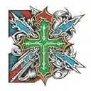 thin red blue and green line inside cross tattoo tattoo design idea