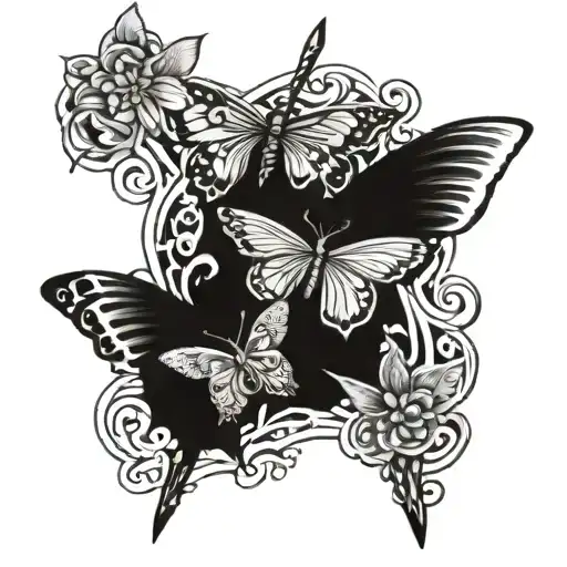 swords and butterflies   tattoo design idea