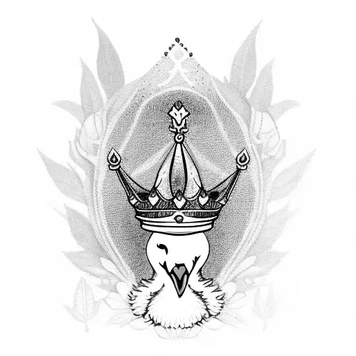 stoned swan with crown on head and weed marihuana in background  tattoo design idea