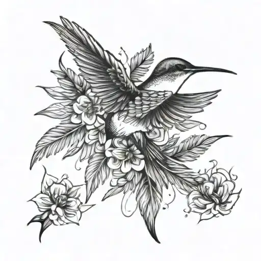 humming bird and feather tattoo design idea