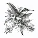 humming bird and feather tattoo design idea