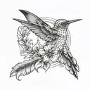 humming bird and feather tattoo design idea