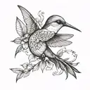 humming bird and feather tattoo design idea
