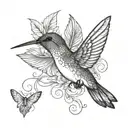 humming bird and feather tattoo design idea