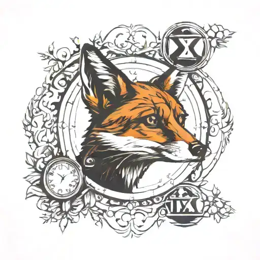 fox eyes, hourglass, dog footprint, November 20, 1971 in Roman numerals, tattoo design idea