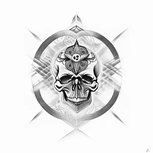 skull and hexagram tattoo design idea