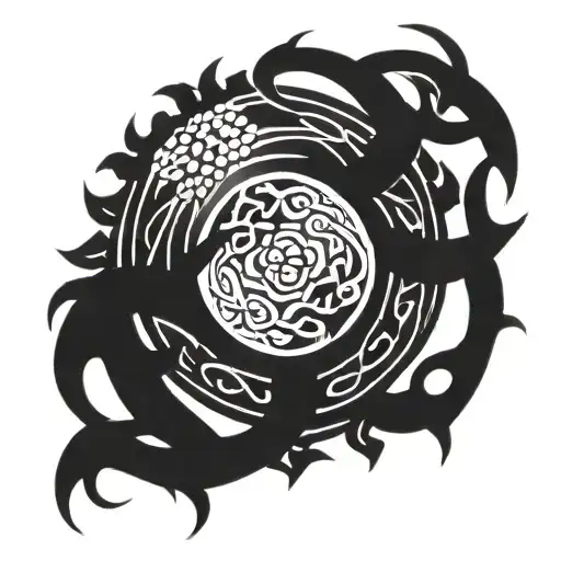 yggdrasil and anaconda wheel intertwined tattoo design idea