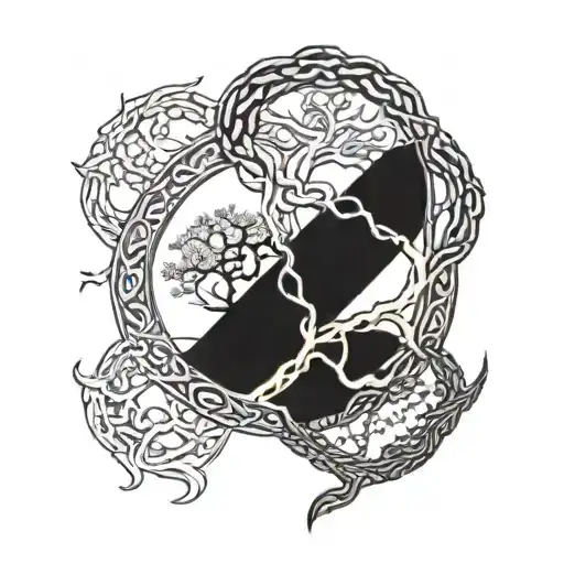 yggdrasil and anaconda wheel intertwined tattoo design idea