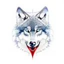 wolf split in half one side black with red eye other side white with blue eye tattoo design idea