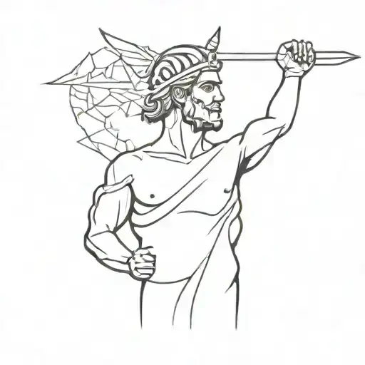 greek god holding wind turbine tattoo design idea