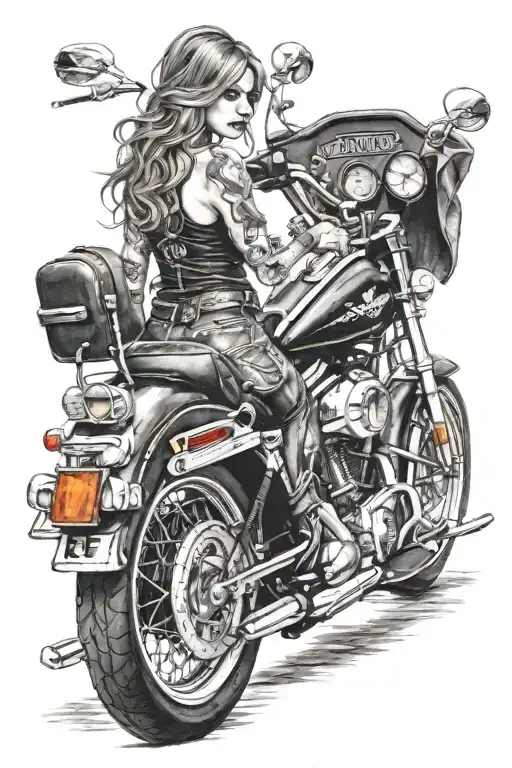Harley Davidson girl looking tattoo design idea