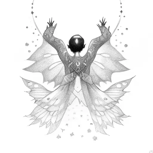 a little magic key with fairy wings and star detail  tattoo design idea
