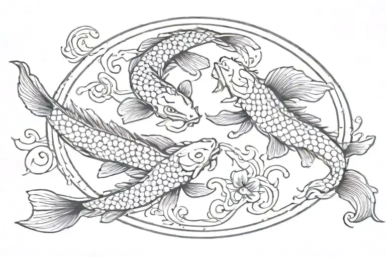 yin yang koi fish and dragon in a circle with a word line tattoo getting through it  tattoo design idea