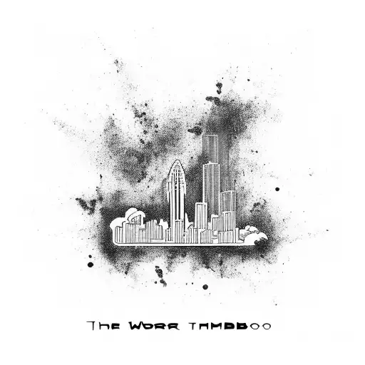 the word "AMBITION" with the miami skyline inside of the letters tattoo design idea