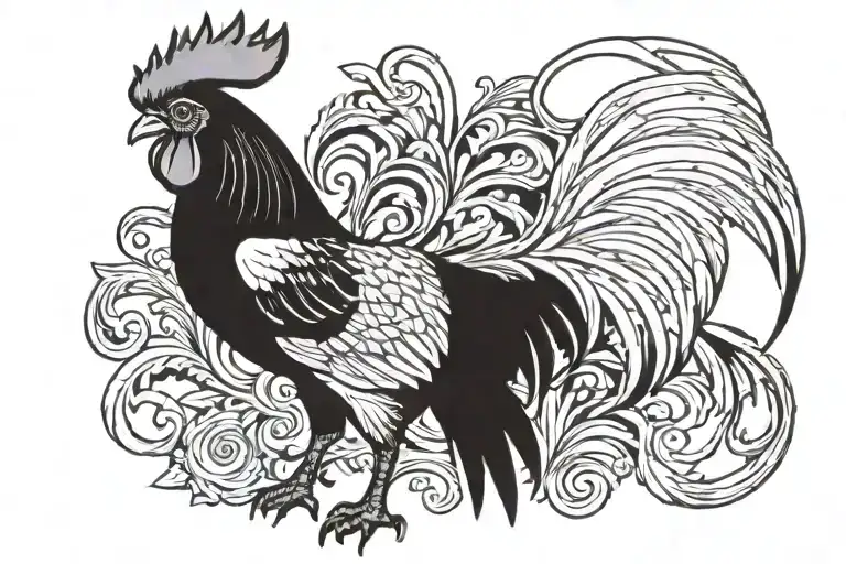 Black and white tattoo. Intails RP with a black and white rooster and Roman numerals for 02/17/2003 also make it a tatto tattoo design idea