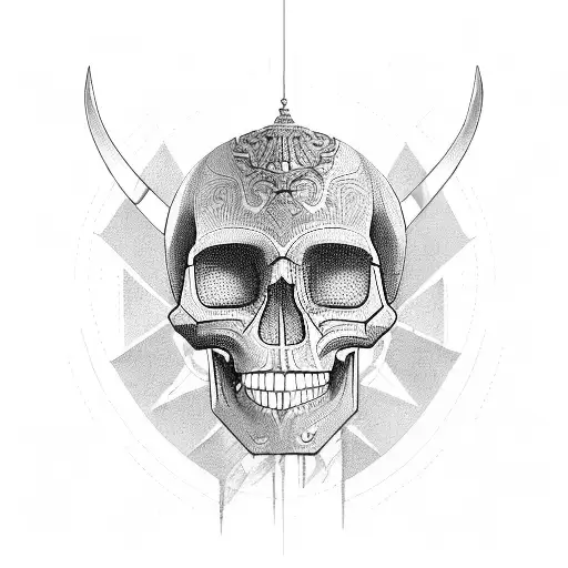 skull profile with knife tribute to three daughters tattoo design idea