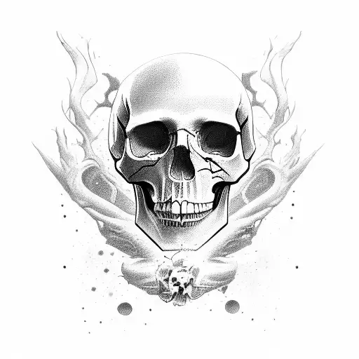 skull profile with knife tribute to three daughters tattoo design idea