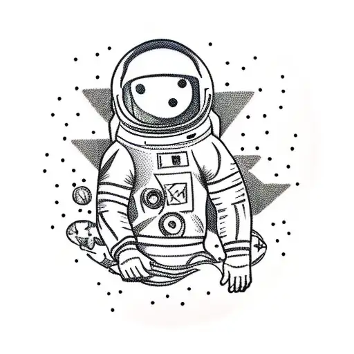 full body astronaut with stars around him reaching for something infront tattoo design idea
