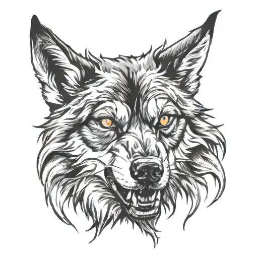 zombie wolf face tattoo design idea