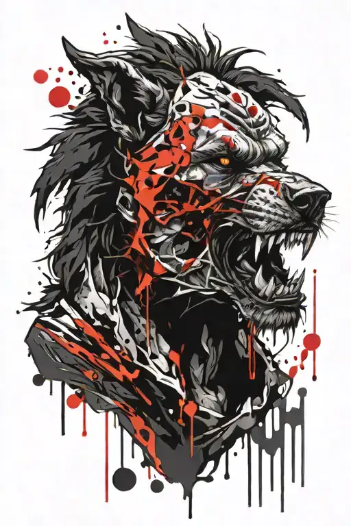 zombie warewolf head tattoo design idea