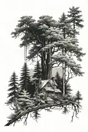 Create me a tattoo with a forest, solitude and family tattoo design idea