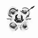 Create a tattoo design that captures the essence of the video game passion, incorporating elements from Call of Duty, Little Nightmares, and Fallout 4 tattoo design idea