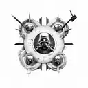 Create a tattoo design that captures the essence of the video game passion, incorporating elements from Call of Duty, Little Nightmares, and Fallout 4 tattoo design idea