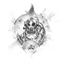 Create a tattoo design that captures the essence of the video game passion, incorporating elements from Call of Duty, Little Nightmares, and Fallout 4 tattoo design idea