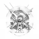 Create a tattoo design that captures the essence of the video game passion, incorporating elements from Call of Duty, Little Nightmares, and Fallout 4 tattoo design idea