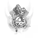 Create a tattoo design that captures the essence of the video game passion, incorporating elements from Call of Duty, Little Nightmares, and Fallout 4 tattoo design idea