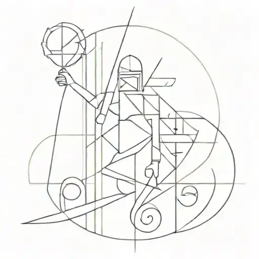 Abstract design combining architectural elements and warrior symbols tattoo design idea