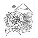 sunflower, rose, mountains, sea turtle tattoo design idea