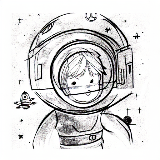little prince on a space station with pulsar map in the background Exupéry style tattoo design idea