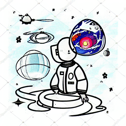 little prince on a space station with pulsar map in the background Exupéry style tattoo design idea