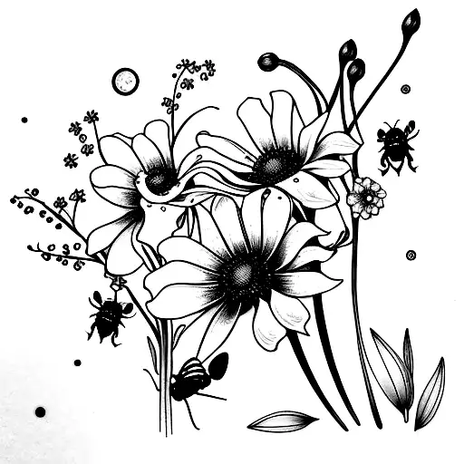 Png Free Library Cosmos Drawing Tattoo - Cosmo Flower Tattoo Designs - Free  Transparent PNG Download - PNGkey