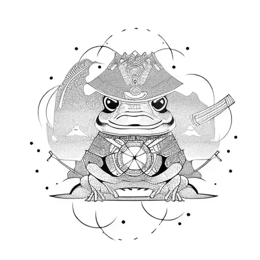 samurai frog with pumpkin hat tattoo design idea