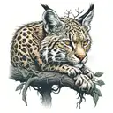 lynx on a tree growing tattoo design idea