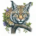 lynx on a tree growing tattoo design idea