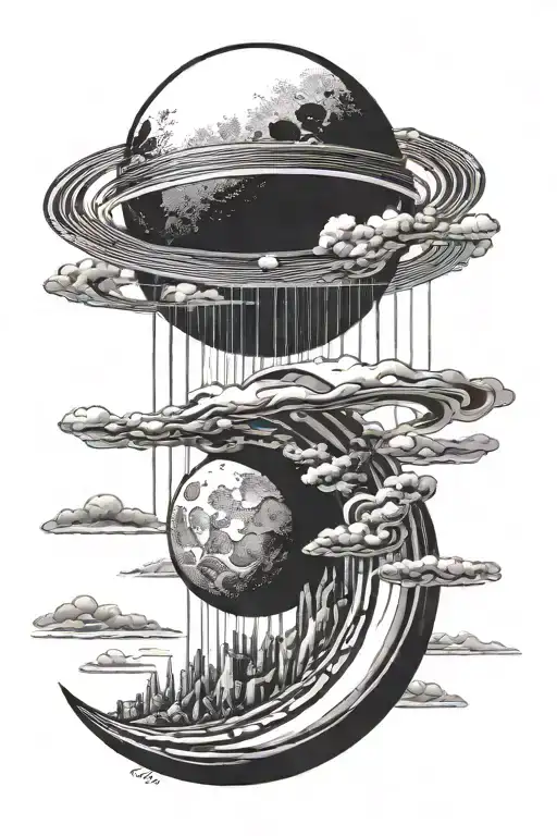 vaporwave/retrowave style. a steel ball hovering over syntwave stripped moon tattoo design idea