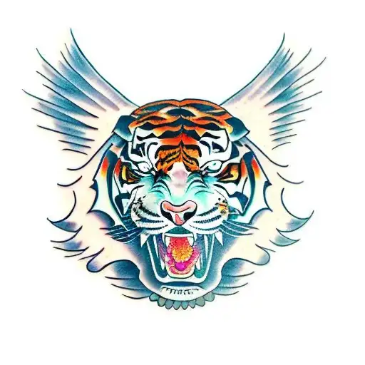 Tiger Head, Wings, Fire tattoo design idea