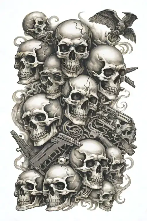skulls, heaven vs hell, jail, guns, gangsters, love tattoo design idea