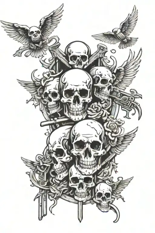 skulls, heaven vs hell, jail, guns, gangsters, love tattoo design idea