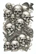 skulls, heaven vs hell, jail, guns, gangsters, love tattoo design idea