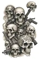 skulls, heaven vs hell, jail, guns, gangsters, love tattoo design idea