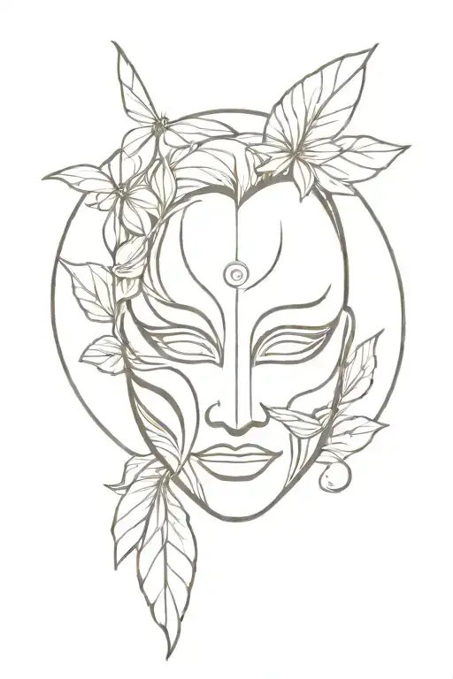 mask with fan tattoo design idea