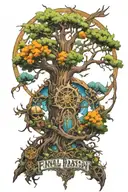 Final Fantasy X Macalania Forest mixed with the Doors of Durin from The Lord of the Rings tattoo design idea
