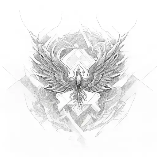 Roses from which an abstract phoenix rises tattoo design idea