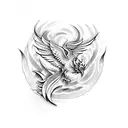 Roses from which an abstract phoenix rises tattoo design idea