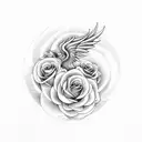 Roses from which an abstract phoenix rises tattoo design idea