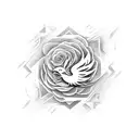 Roses from which an abstract phoenix rises tattoo design idea